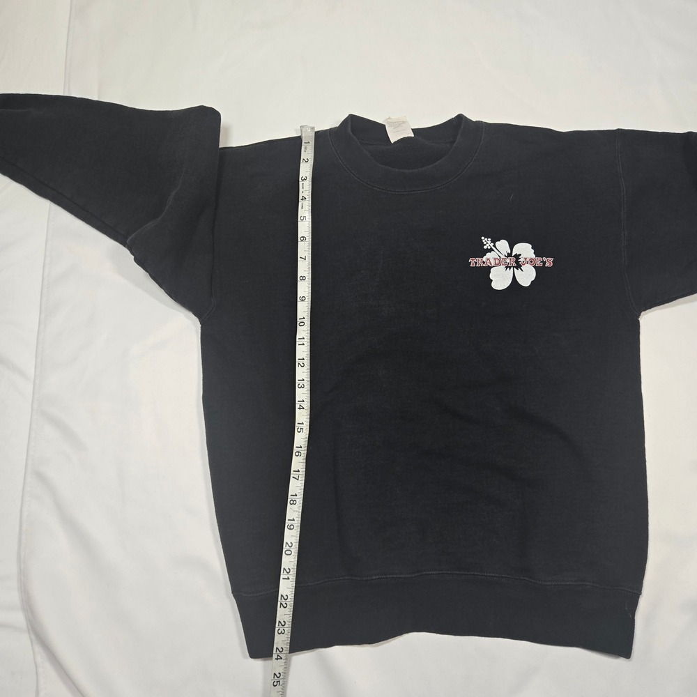 rader Joes Crewneck Sweatshirt Mens Small Black Hibiscus Flower Employee Swag - Picture 7 of 10